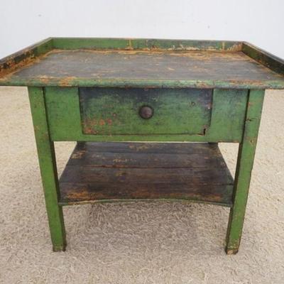 1128	PRIMITIVE COUNTRY ONE DRAW WORK TABLE OR SORTING TABLE IN GREEN, APPROXIMATELY 42 IN X 28 IN X 34 IN
