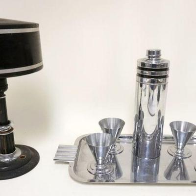 1020	ART DECO CHROME COCKTAIL SET & TABLE LAMP, APPROXIMATELY 14 IN HIGH
