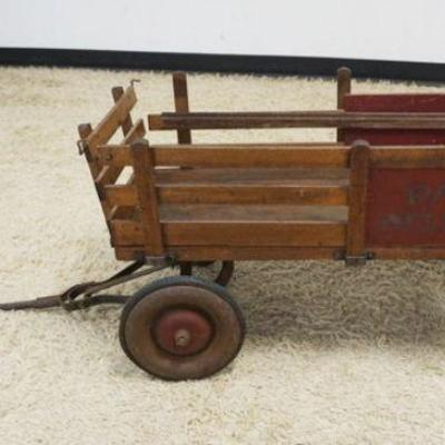 1246	CHILDS WOOD STAVE BODY WAGON *PARIS DELIVERY*, ONE SLAT MISSING, APPROXIMATELY 39 IN X 19 IN X 21 IN HIGH

