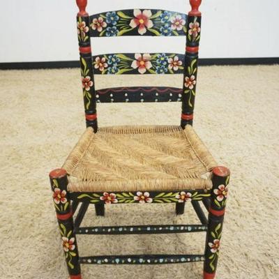 1069	PAINT DECORATED LADDER BACK CHAIR W/WOVEN SEAT
