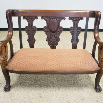 1110	MAHOGANY EMPIRE CLAW FOOT SETTEE, APPROXIMATELY 53 IN X 26 IN X 40 IN HIGH
