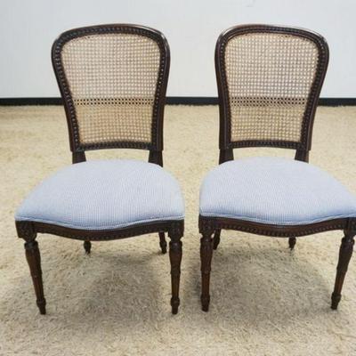 1095	PAIR OF COMTEMPORARY CONTINETAL CANED BACK OCCASSIONAL CHAIRS W/UPHOLSTERED SEATS, SOME STAINING
