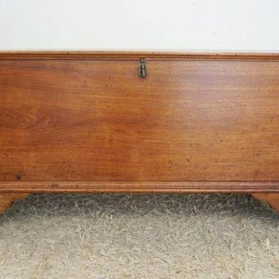 1127	ANTIQUE SOLID WALNUT DOVETAILED BLANKET CHEST ON BRACKET FEET, APPROXIMATELY 43 IN X 19 IN X 22 IN HIGH, LID LOCKED
