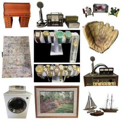 Furniture, Dryer, CB radio, desk, golf clubs, jewelry, coins, pipe, headboard, hooker furniture, mid-century, nesting tables, artwork,...