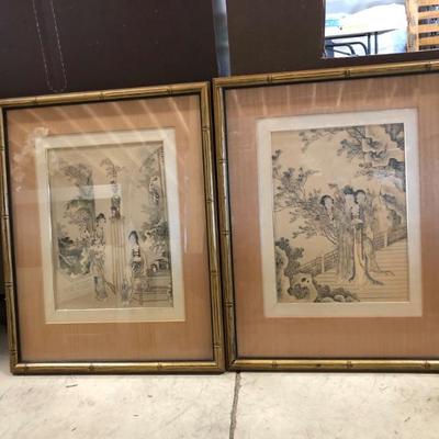Vintage Asian prints with bamboo frames 