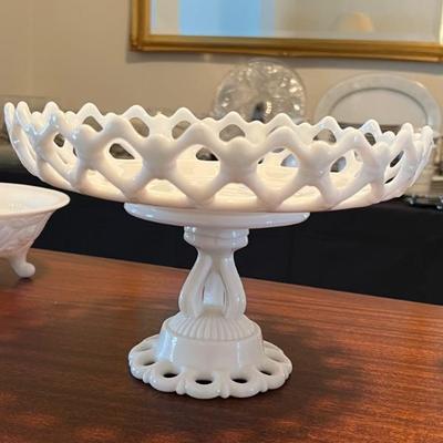 Westmoreland milk glass compote Doric open lace  $22