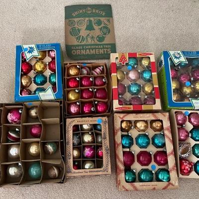 8 boxes vintage Christmas balls $55