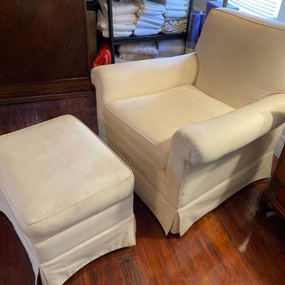Antique horse hair side chair with ottoman 