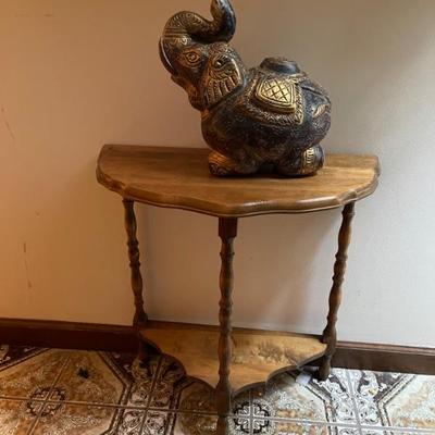Wooden Hall Table, Ceramic elephant 