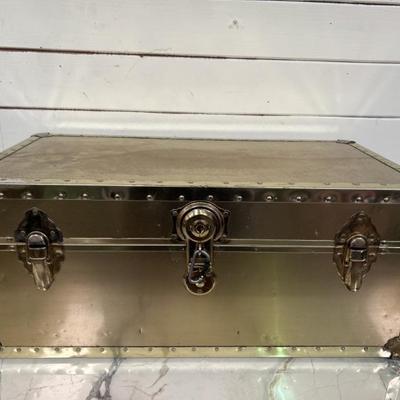 Steamer Travel Trunk with Brass-Look Finish