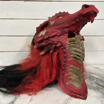 Red Dragon Mask w/ Flowing Red & Black Hair