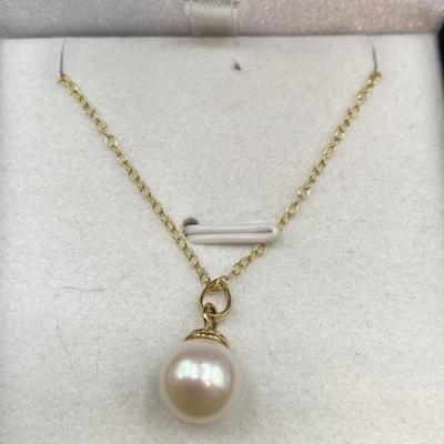 14k Gold Pearl Necklace on 16in Chain
