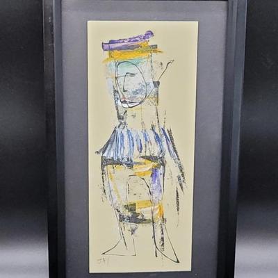 Signed Mixed Media Abstract Art : 7½x13½in, Framed