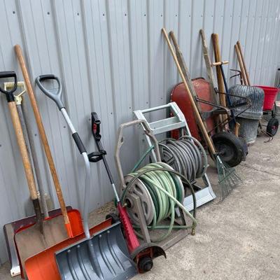 garden tools wheelbarrow hoses