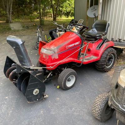 troy bilt lawn tractor with blower mower and tiller
