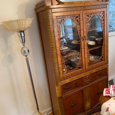 Art Deco Waterfall, Carved Detail, Fretwork, Curio Cabinet.Storage, Drawers