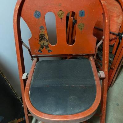 Art Deco Red Wood Folding Chairs