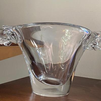 Mid Century Crystal Vase with Spiral Knot Handles, Daum France Signed