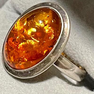 Amber Sterling Silver ring