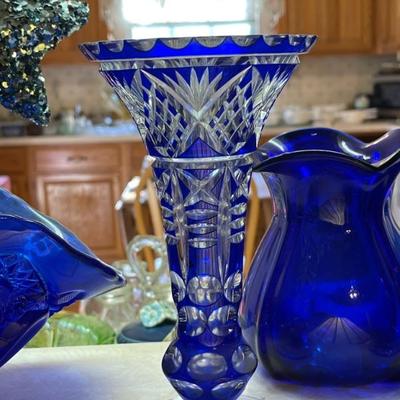 Cobalt blue cut to clear vase