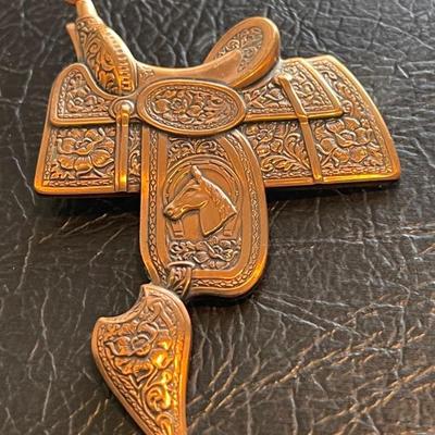 Copper horse saddle clip for bolo tie