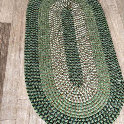 1960s Green Looped Rag Rug