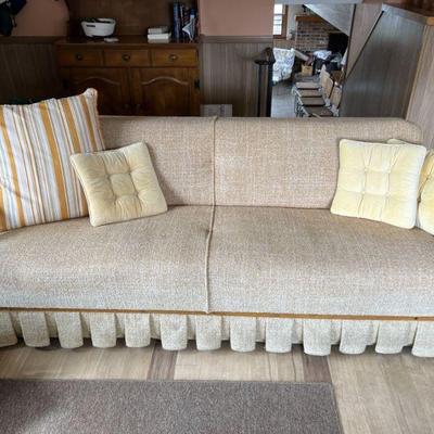 Midcentury Modern Foldout Sofa with Original Yellow Tweed Upholstery