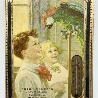 Vtg. printed cardboard advertising thermometer from Merrow, CT store