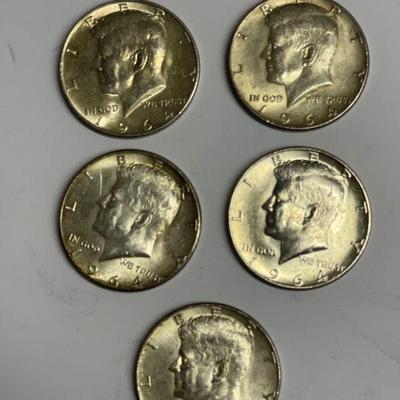 #493    5 - 1964 Kenndy Silver Half Dollars