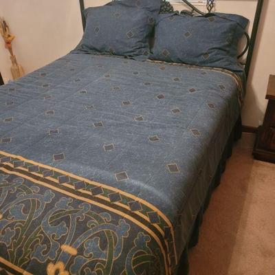 queen size bed, sold complete with frame and headboard, bedding sold separately
