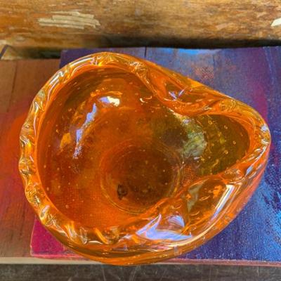 Vintage Orange Glass Handblown Murano Bowl