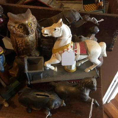 Cast iron banks, some reproductions some originals