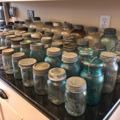 Antique and vintage mason jars, canning jars