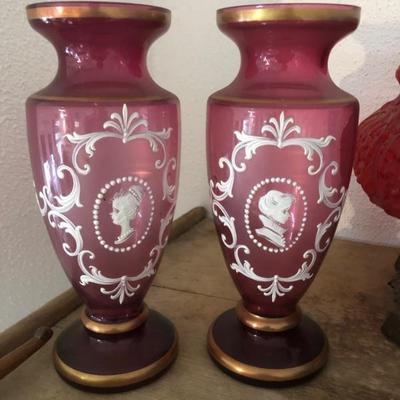 Hand painted antique vases