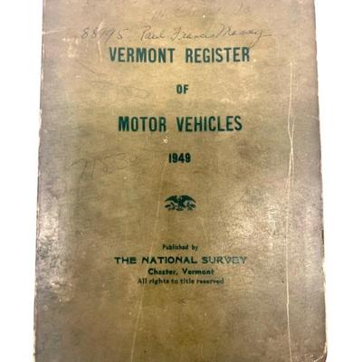 Vermont Register of Motor Vehicles 1949