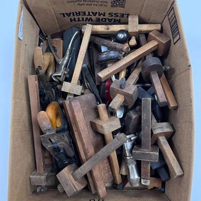 One box of several Misc Antique and user Tools 