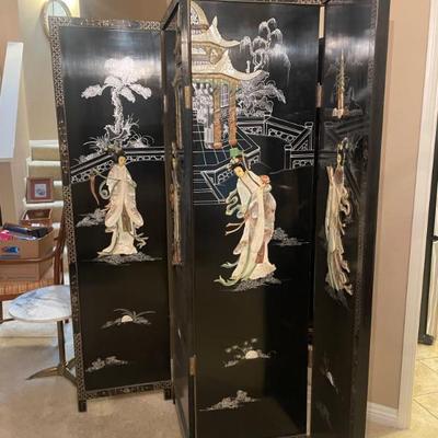 Magnificent black lacquer with mother of pearl room divider vintage & in excellent condition! SUNDAY SPECIAL $450.00! 