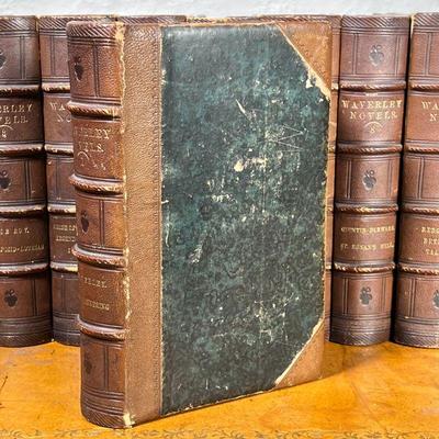 (12pc) LEATHER BOUND WAVERLEY NOVELS | Abbotsford Edition: The Waverley Novels by Sir Walter Scott in 12 volumes, 1852, bound in half...