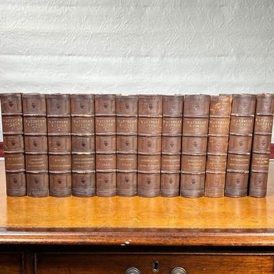 (12pc) LEATHER BOUND WAVERLEY NOVELS | Abbotsford Edition: The Waverley Novels by Sir Walter Scott in 12 volumes, 1852, bound in half...