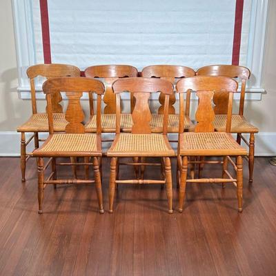 (7pc) ANTIQUE MAPLE SIDE CHAIRS  |
Urn form splats with new caning - l. 18 x w. 18 x h. 33 in.