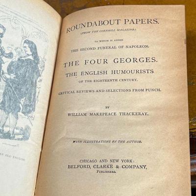 (10pc) THACKERAY'S WORKS | William Makepeace Thackeray, pub. Belford, Clarke & Co., bound in 3/4 leather - w. 5 x h. 7.5 in.