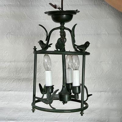 WHIMSICAL BIRD CHANDELIER  |
bronze with faux electrified candles, small size mounting three birds with three lights in a cage - h. 14 x...