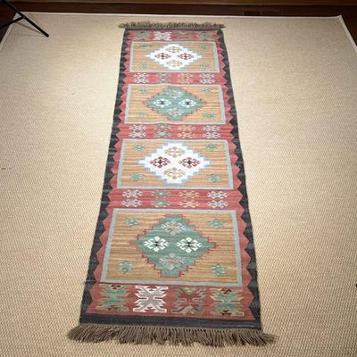 WOOL KILIM RUG  | Red wool Kilim runner with four medallions - l. 2.5 x w. 9 ft.