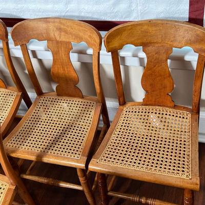 (7pc) ANTIQUE MAPLE SIDE CHAIRS  |
Urn form splats with new caning - l. 18 x w. 18 x h. 33 in.