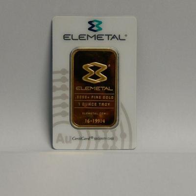 Lot 17: Elemetal 1 Troy Ounce Gold Bar.
