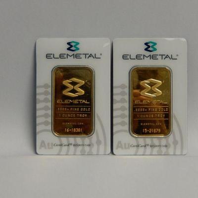 Lot 37: (2) Elemetal 1 Troy Ounce Gold Bars.
