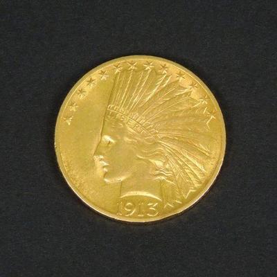 Lot 52: 1913 Indian $10 Gold Coin.
