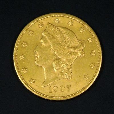 Lot 56: 1907 Liberty Head $20 Gold Coin.
