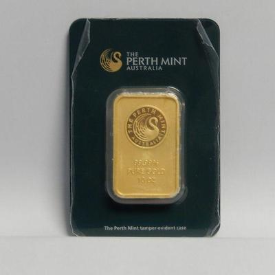 Lot 87: Perth Mint 1 Troy Ounce Gold Bar.
