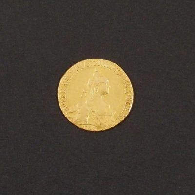LOT 131: 1767 Russia Catherine II 5 Ruble Gold Coin.